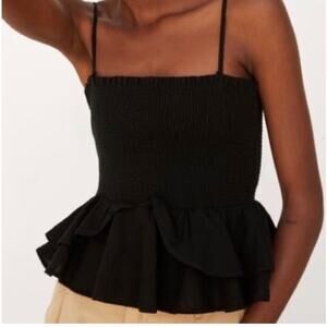 Zara Black Smocked Peplum Flowy Fitted Top Removable Straps Stretch Comfy U16